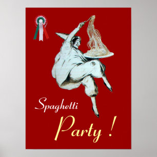 SPAGHETTI PARTY, ITALIENISCHE KÜCHE, rot-weiß Poster