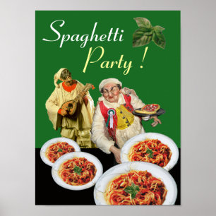SPAGHETTI PARTY Italienischer Koch und Pulcinella  Poster