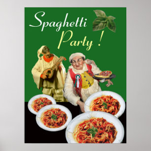 SPAGHETTI-PARTY Italienischer Koch und Pulcinella  Poster