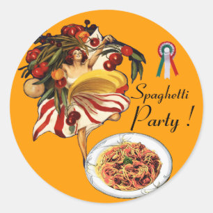 SPAGHETTI-PARTY-TANZ, ITALIENISCHE KÜCHE UND TOMAT RUNDER AUFKLEBER