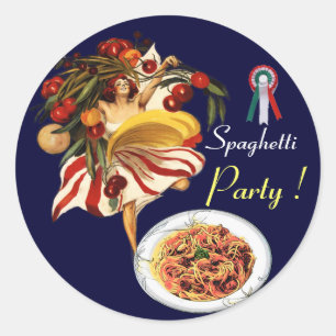SPAGHETTI-PARTY-TANZ, ITALIENISCHE KÜCHE UND TOMAT RUNDER AUFKLEBER