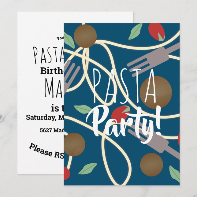 Spaghetti Pasta Italienisches Abendessen Utensitie Einladung (Vorne/Hinten)