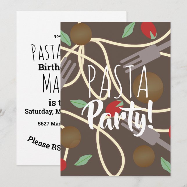 Spaghetti Pasta Italienisches Abendessen Utensitie Einladung (Vorne/Hinten)