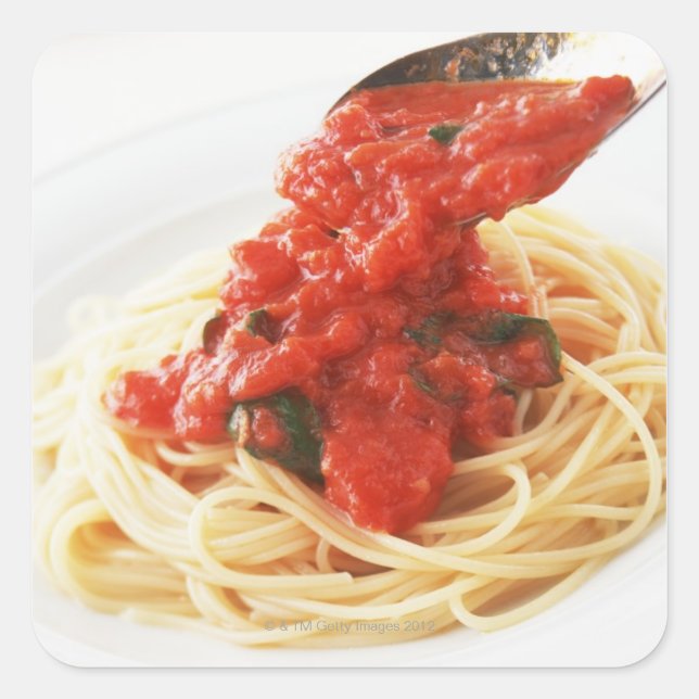 Spaghetti Pomodoro Quadratischer Aufkleber (Vorderseite)