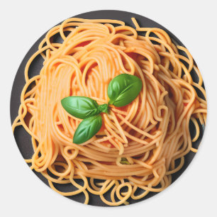 Spaghetti und Basil Food Plate Runder Aufkleber