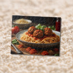 Spaghetti und Fleischbällchen auf Teller Puzzle<br><div class="desc">Dies ist ein von der KI generiertes Bild. Ich wollte es nur ein Teller Spaghetti und Fleischbällchen zu sein. Aber am Ende hatte es mehr.</div>