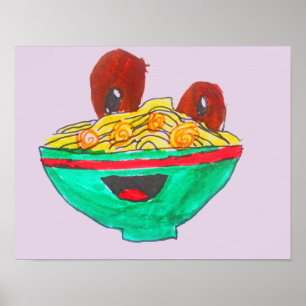 Spaghetti und Fleischbällchen Cartoon Art Poster