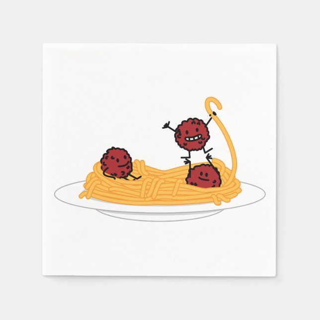 Spaghetti und Fleischbällchen Nudeln italienische  Serviette (Vorderseite)