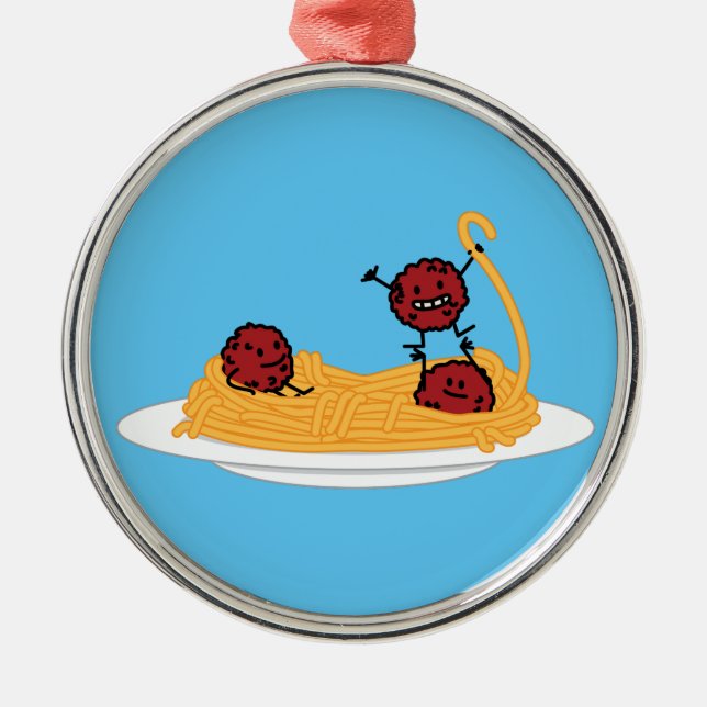 Spaghetti- und Fleischklöschenteigwarennudeln Silbernes Ornament (Vorne)