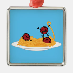 Spaghetti- und Fleischklöschenteigwarennudeln Silbernes Ornament