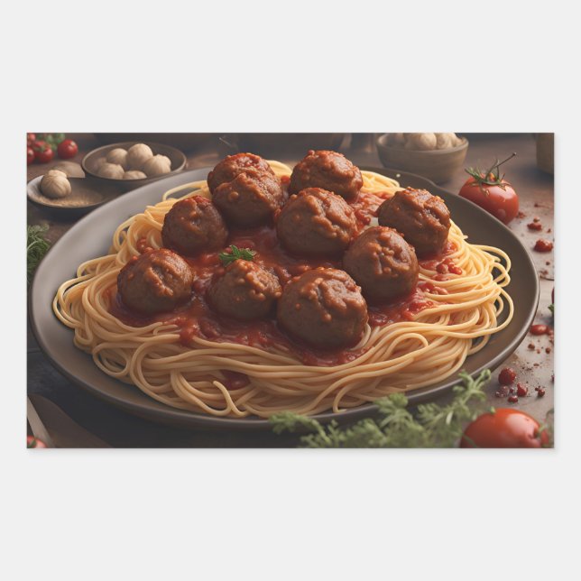 Spaghetti und Meatballs Rechteckiger Aufkleber (Vorderseite)