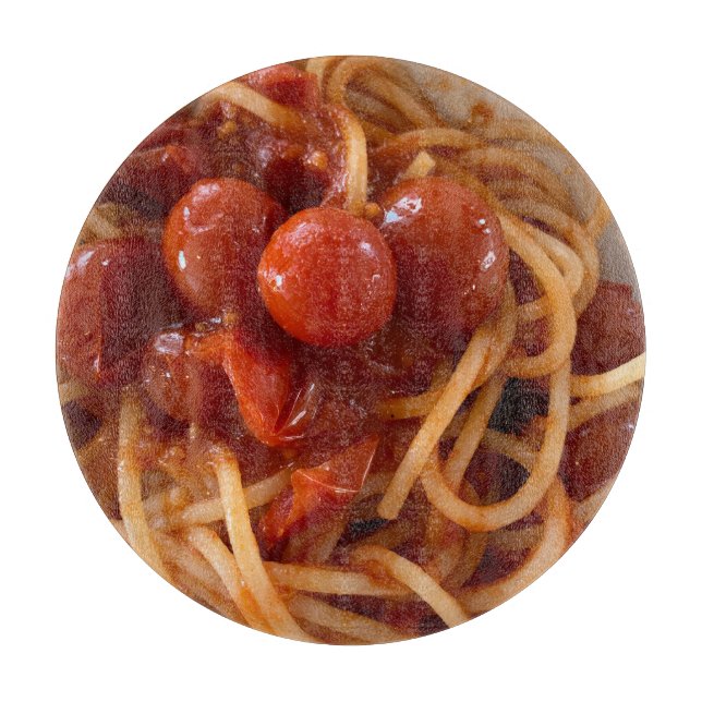 Spaghetti und Tomatenglas Schneidebrett (Vorderseite)