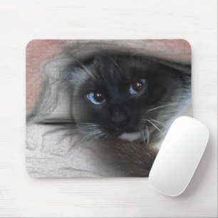 Spähen der blauen mit Augen siamesischen Mousepad