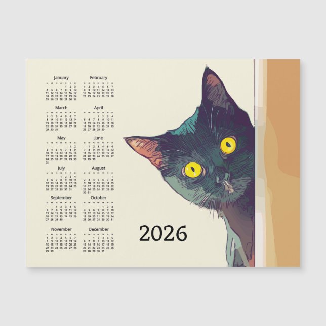 Spähende Katze 2026 Kalender Magnetkarte (Vorderseite)