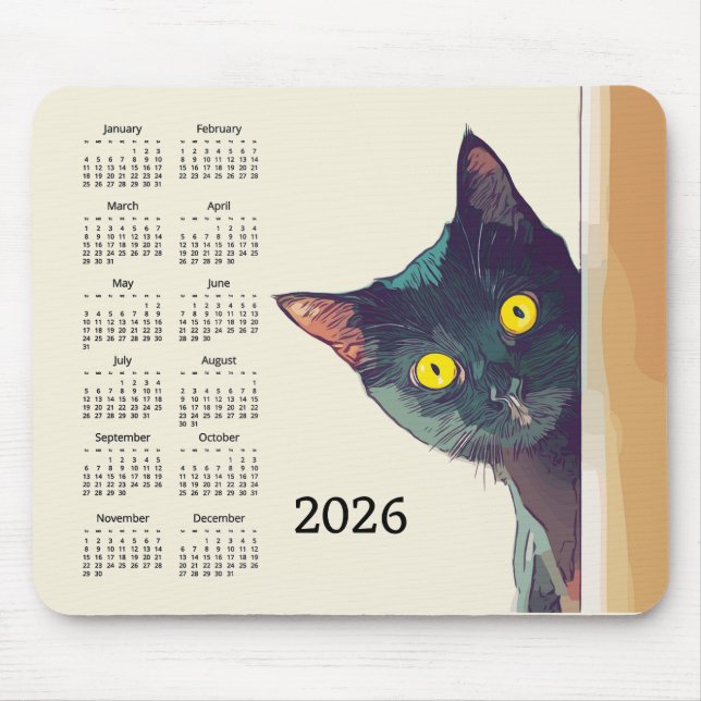 Spähende Katze 2026 Kalender-Mauspad Mousepad (Vorne)
