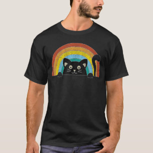 Spähende Katze Vintage Sonnenuntergangsstil Retro- T-Shirt