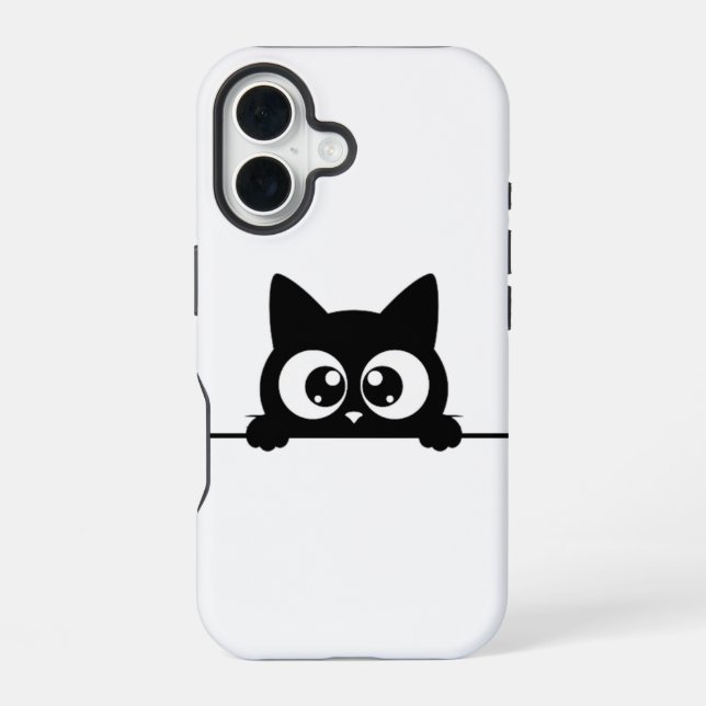 Spähende schwarze Katze iPhone 16 Hülle (Rückseite)