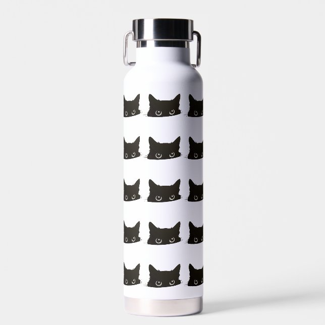 Spähende schwarze Katze Trinkflasche (Vorne)