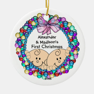 Spähende Zwillinge Baby Erstes Weihnachtsbaum Schm Keramik Ornament