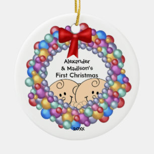 Spähende Zwillinge Baby Erstes Weihnachtsbaum Schm Keramikornament