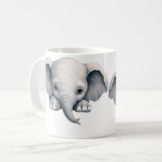 Spähender Elefant Kaffeetasse (Vorderseite Links)