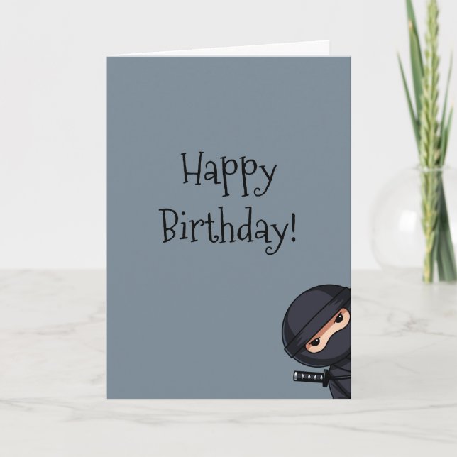 Spähender Ninja an grauem Geburtstag Karte (Vorderseite)