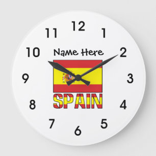 Spain and Spanish Flag with Your Name Große Wanduhr