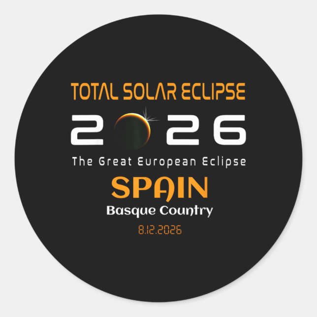 Spain Basque Country Total Solar Eclipse August Runder Aufkleber (Vorderseite)