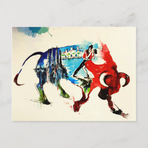 Spain Bull Vintage Travel Love Watercolor Postkarte