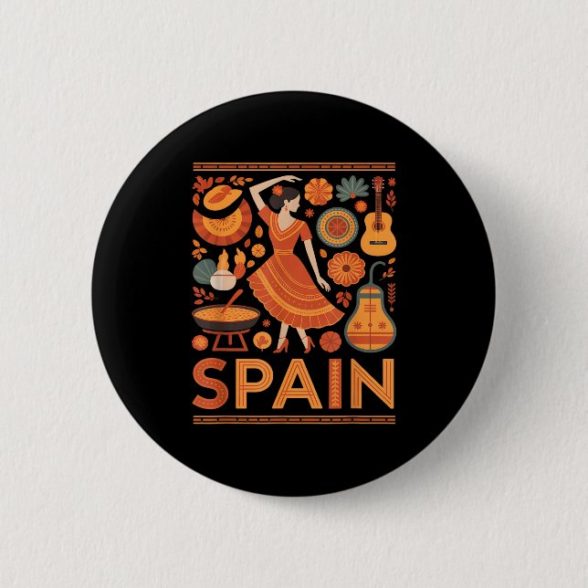 Spain funny spanish culture flamenco guitar paella button (Vorderseite)