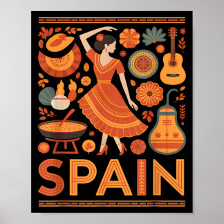 Spain funny spanish culture flamenco guitar paella poster