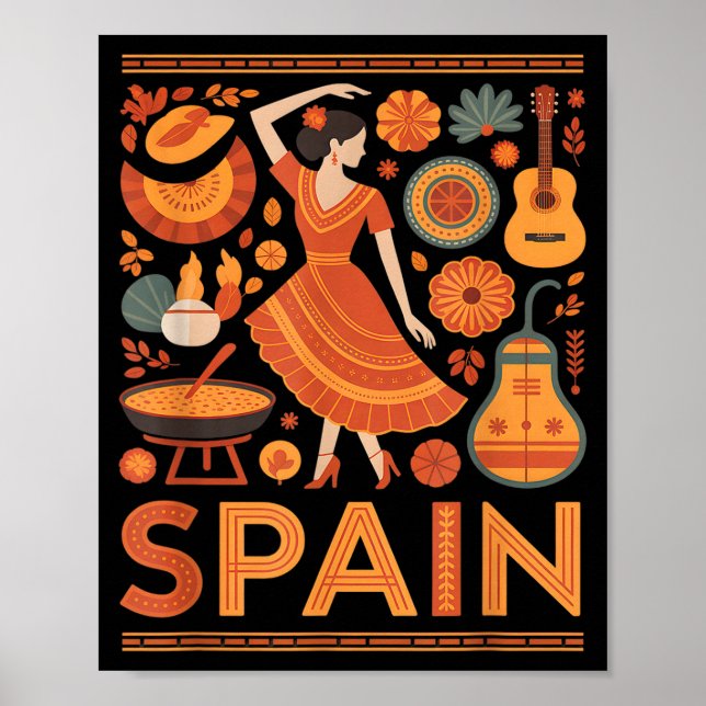 Spain funny spanish culture flamenco guitar paella poster (Vorne)