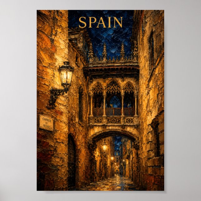 Spain: Romantic Gothic Quarter Art Souvenir Poster (Vorne)