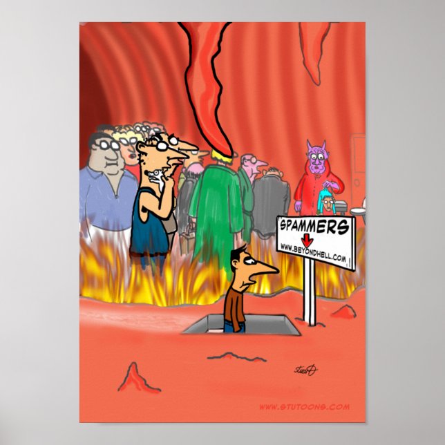 Spammer im Hell-Cartoon - Funny Poster (Vorne)