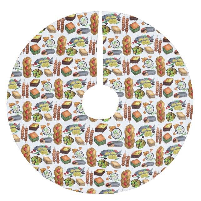Spanakopita Moussaka Baklava Griechisch Food Print Polyester Weihnachtsbaumdecke (Vorderseite)