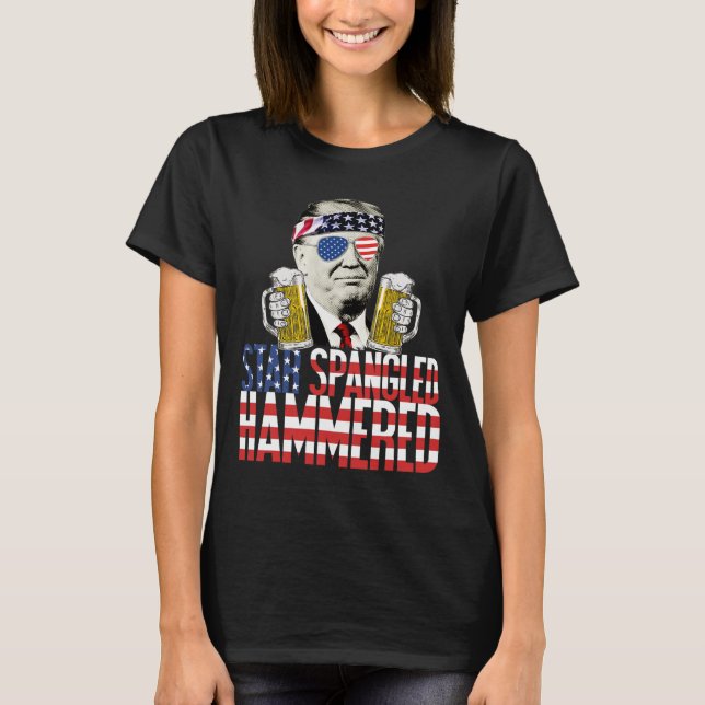 Spangled Hammered Präsident Donald Trump Beer Lieb T-Shirt (Vorderseite)
