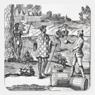 Spaniard Bartering mit den Einheimischen von Patag Quadratischer Aufkleber