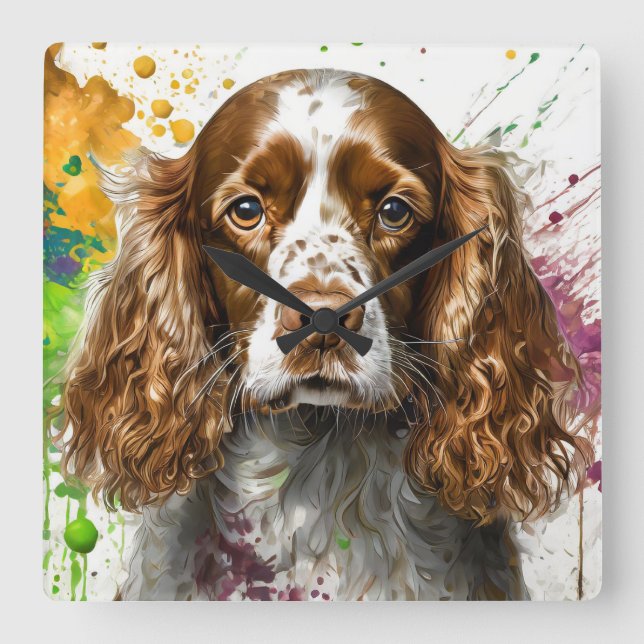 Spaniel Dog Quadratische Wanduhr (Vorderseite)
