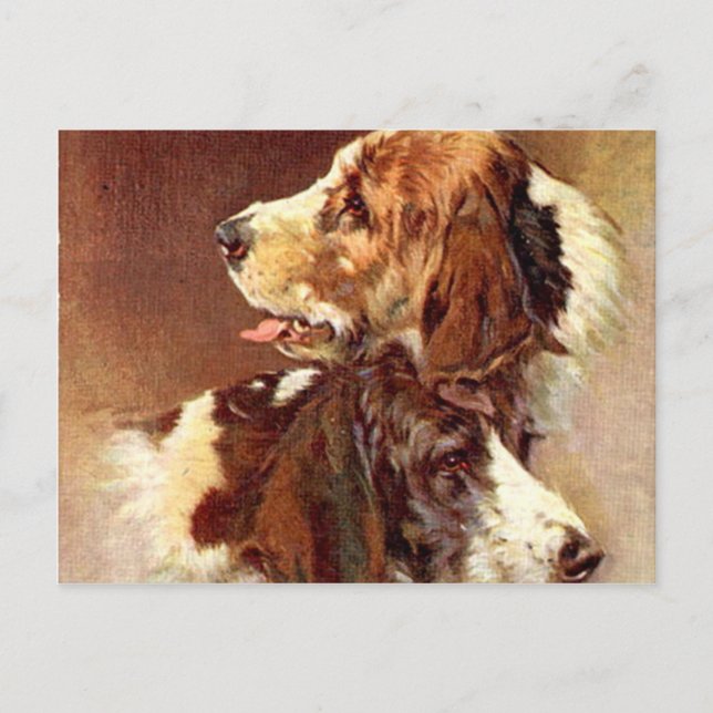 Spaniel Dogs Vintages Kunstdesign Postkarte (Vorderseite)