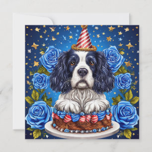 Spaniel-Hund feiert Geburtstag mit festlicher Mütz Feiertagskarte