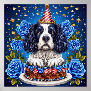 Spaniel-Hund feiert Geburtstag mit festlicher Mütz Poster