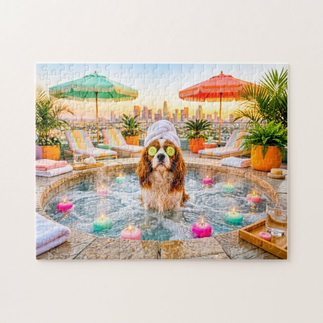 Spaniel im Wellness-Pool Puzzle (Horizontal)
