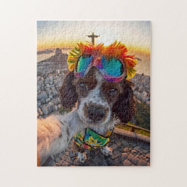 Spaniel-Karnevalsblick auf Rio Puzzle (Vertikal)