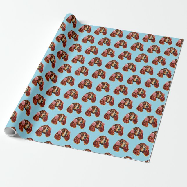 Spaniel mit rosa Ohrenschützern Geschenkpapier (Ungerollt)