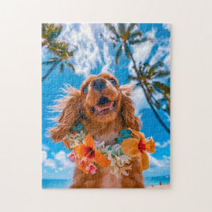 Spaniel Selfie am tropischen Strand Puzzle