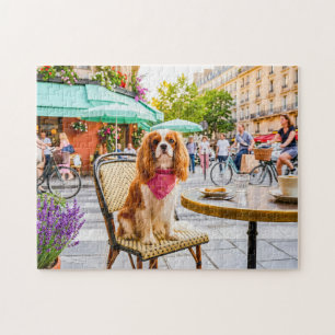 Spaniel Stadtbesuch im Außenbereich eines Cafés Puzzle