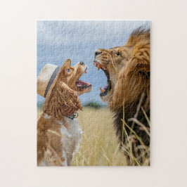 Spaniel vs Lion In Savanna Puzzle