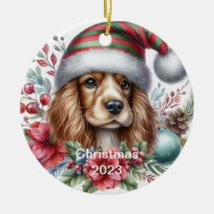 Spaniel-Weihnachtsbaumanhänger Keramik Ornament