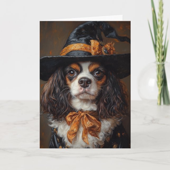 Spaniel Witch Halloween Feiertagskarte (Vorderseite)
