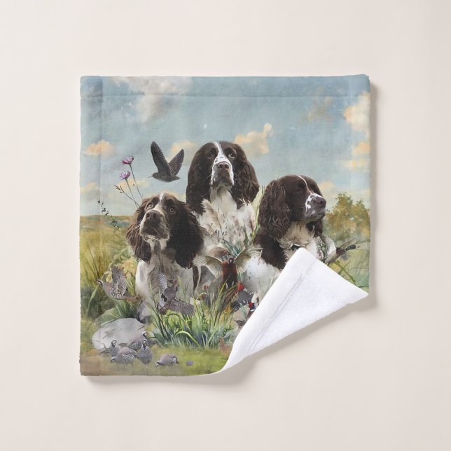 Spaniels "English Springer", Art Badhandtuch Set (Waschlappen)